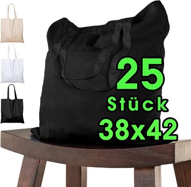 Cotton bag 38x42 cm blank, 25 pieces - Two SHORT handles OEKO-TEX® certified fabric bag, shopping bag, cotton bag, tote bag, jute bag, fabric bag, shopping bag to paint black.