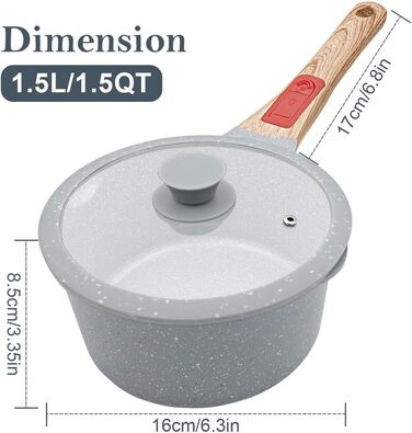 Каструля з нержавіючої сталі AIKENBBKK 16 см з кришкою, 1.5 л, антипригарне покриття, знімна ручка, для всіх типів плит, без PTFE та PFOA, блакитна