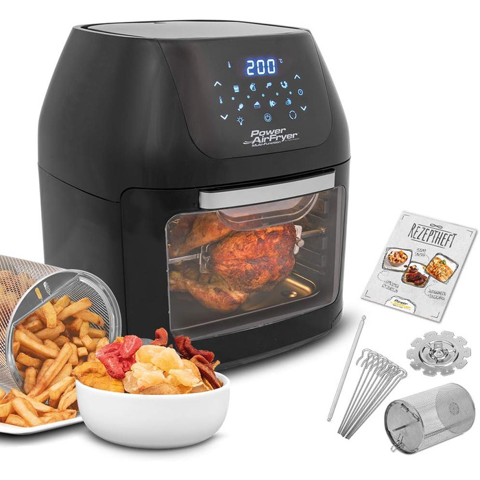 Mediashop Air Fryer Multi-Function – Hot Air Fryer for Oil-Free Frying – 6-in-1 also as a Dehydrator, for Grilling and more – up to 80% less fat, Black