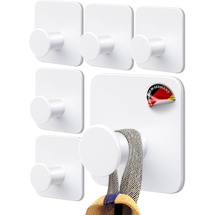 Набір гачків для рушників 4smile (6 шт.) без свердління, білий - самоклеючі гачки для ванної кімнати, сучасний дизайн