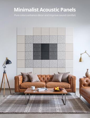 Самоклеючі акустичні панелі з фетру для звукоізоляції стін, стелі та дверей, 12 шт (30x30x0.9 см), 1.08㎡, темно-сірі — шумопоглинаючі плити для студії, вітальні та офісу