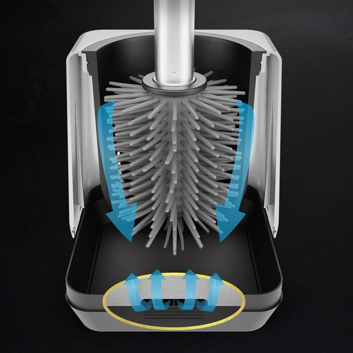 Силіконова щітка для унітазу з тримачем, кріплення на стіну без свердління, швидке висихання, гігієнічна, срібляста