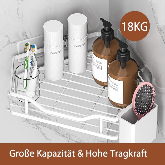 Поличка для душу без свердління, кутова, 2 шт., органайзер для ванної кімнати з 4 гачками, чорний. Підставка для шампуню та аксесуарів для душу