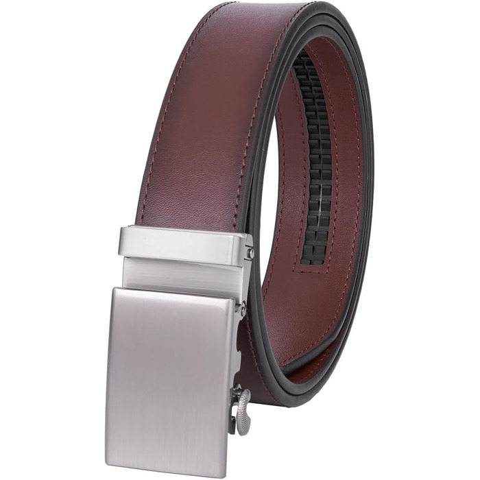 Чоловічий шкіряний ремінь VRLEGEND з автоматичною пряжкою (ратинг) без дірок для ділового костюма, розмір регулюється, з подарунковою коробкою, талія 30W-36W=довжина 110см, темно-коричневий