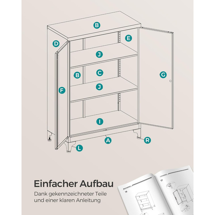 SONGMICS File Cabinet, Multi-Purpose Cabinet, Office Cabinet with 2 Doors, Lockable Cabinet, Steel Storage Cabinet, for Study Room, Living Room, Matte White OMC012W01 (60B cm, Matte Black)