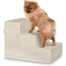 Juskys Pet Staircase Dog Staircase 36 cm - 3-Step Staircase with Washable Plush Cover - Cat Staircase Dog Ramp for Bed, Sofa, Couch, and Car - Cover (Beige)
