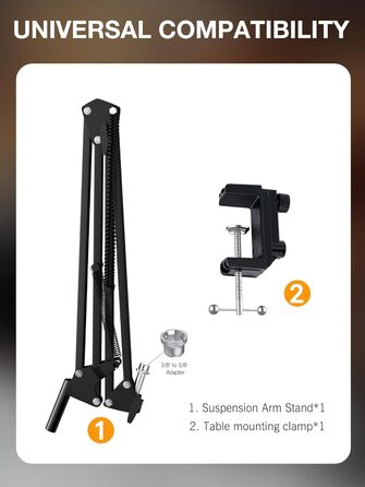Тримач для мікрофона SUNMON для Razer Seiren X - регульований кріплення з адаптером 3/8' - 5/8'