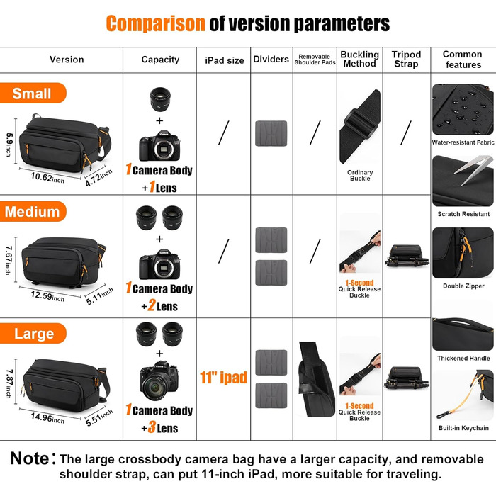 Чорна сумка для камери Cwatcun з кріпленням для штатива, водостійка, для фотографів (S)