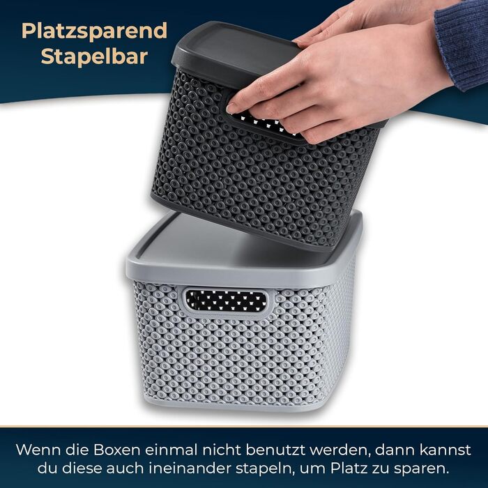 PREMIUM 3-Piece XXL Storage Box Basket Set with Lid Organizer - Ideal for Office, Closet, Wardrobe, Kitchen & Household (Anthracite, 3-Piece Set 7 Liters)