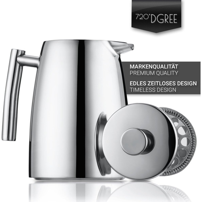 Френч-прес 720°DGREE Sunrise 1 л з нержавіючої сталі, BPA-free, прес-фільтр для кави, елегантна кавоварка на 4-8 чашок