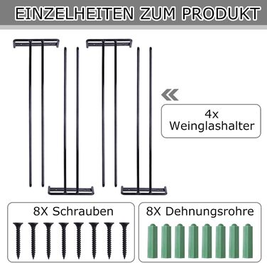 Підставка для келихів вина Jiplomn (4 шт.) - органайзер для підвішування під шафу, металева, для кухні, бару та декору