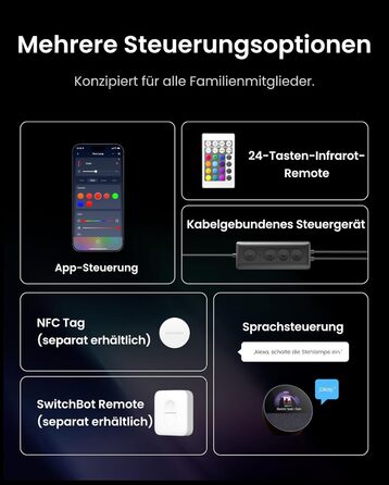 SwitchBot LED торшер для вітальні з RGBCC, керування через додаток, сумісний з Apple Home, Alexa, Google Home, чорний, з режимами сцени та музики
