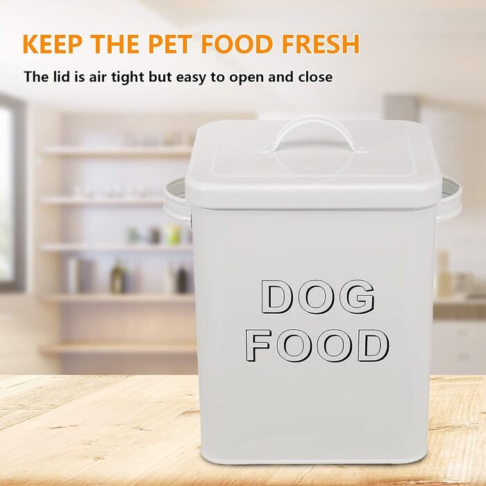 Контейнер для корму для собак Pethiy, 6.5 л, метал, білий - з міркою та герметичним кришкою