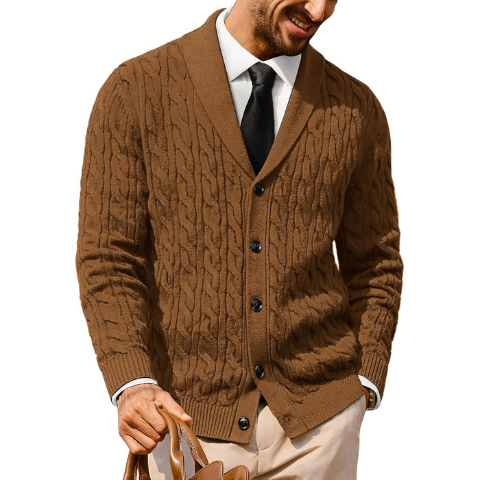 Кардиган чоловічий PJ PAUL JONES з коміром-шарфом, грубий в'язання, на ґудзиках (XL, Червоне верблюже)