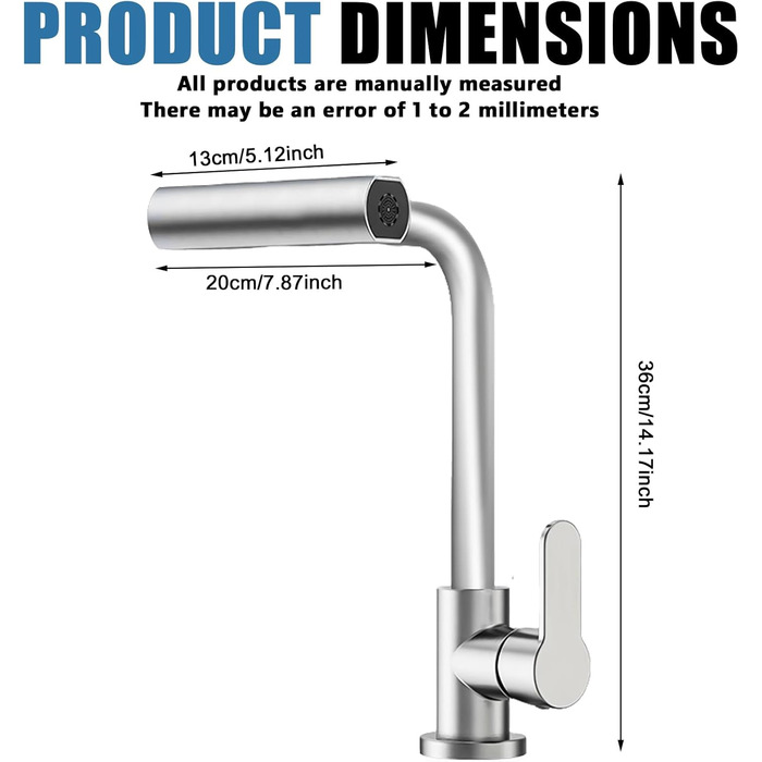 Кухонний змішувач Wasserhahn з поворотним виливом 360°, високий тиск, 4 режими струменя, з душом, з підключенням (нержавіюча сталь)