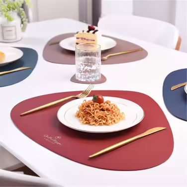 Set of 4/Set of 6 Placemats and Coasters, Triangle Oval Leather Table Sets, Water Drop Design, Wipeable Table Mat, Waterproof, Oil-Resistant, Non-Slip, Heat-Resistant Placemats (Gray, 6-Piece)