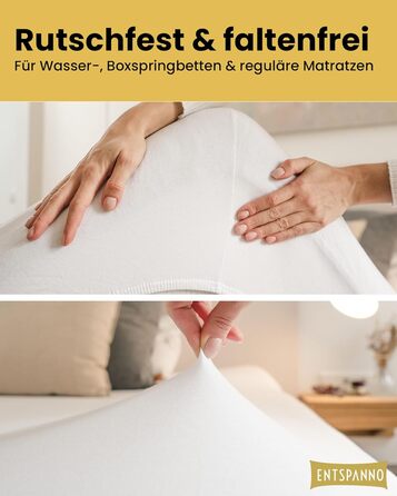 ENTSPANNO Luxury Fitted Sheet 180 x 200 to 200 x 220 cm - Made from soft premium jersey - Ideal for water and box spring beds up to 35cm height - White
