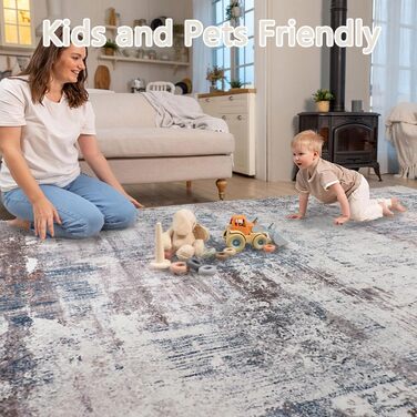 Килим для вітальні 160x230 см, абстрактний, короткий ворс, для спальні, миючий, сучасний, м'який, для їдальні, дитячої кімнати (122 x 170 см, синій)