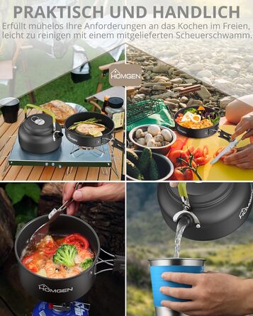 Набір посуду для кемпінгу HOMGEN: каструлі та сковорідки з алюмінію, легкий набір для 2-3 особи