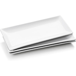White Rectangular Serving Plates, Set of 3, Large Serving Platters 36x15 cm, Porcelain Cake Plates, Rectangular Plates Set, White Ceramic Dinner Plates for Dessert, Sushi, Meat, Fish