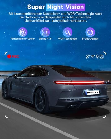 3-канальний автомобільний відеореєстратор 4K (передня, внутрішня та задня камери), кут огляду 170°/150°/150°, нічна зйомка, G-сенсор, циклічний запис, 24гд паркування, карта пам'яті 64 ГБ, чорний