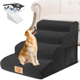 Dog stairs for small dogs, 4 steps pet stairs made of foam with a waterproof cover, detachable dog ramp cat stairs for sofa bed, send 1 lint roller (4-step black dog stairs)