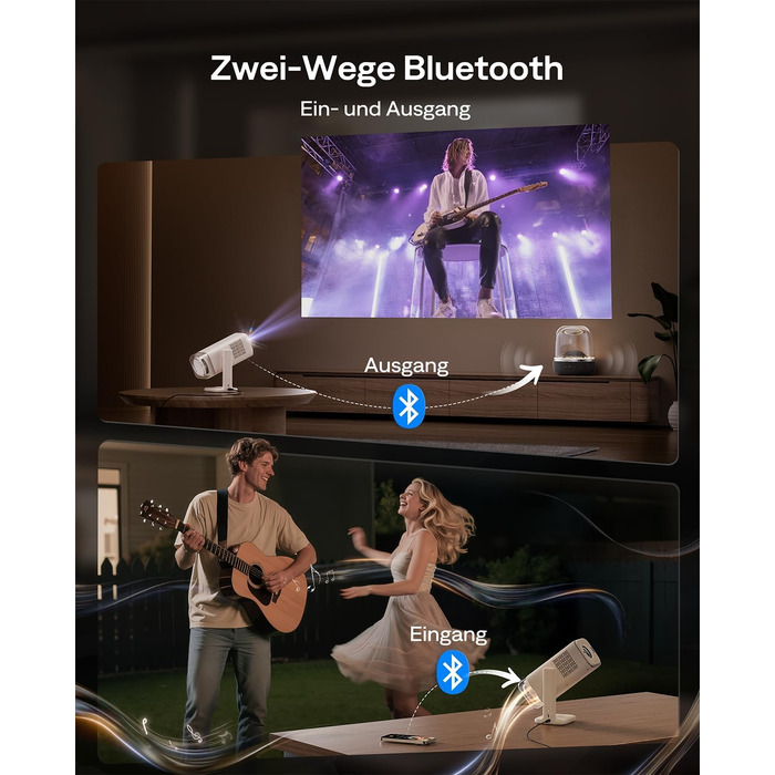 Smart проєктор Aurzen Boom Air Mini Beamer з Google TV та Netflix, 4K, USB-C, Dolby Audio, WiFi, Bluetooth, TOF автофокус, обертовий стійкий, кремовий