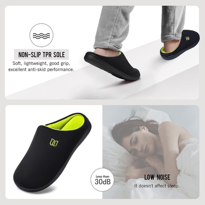 Тапочки домашні WateLves для жінок та чоловіків, з меморі-піною, бавовна, зелені/чорні, 42/43 EU