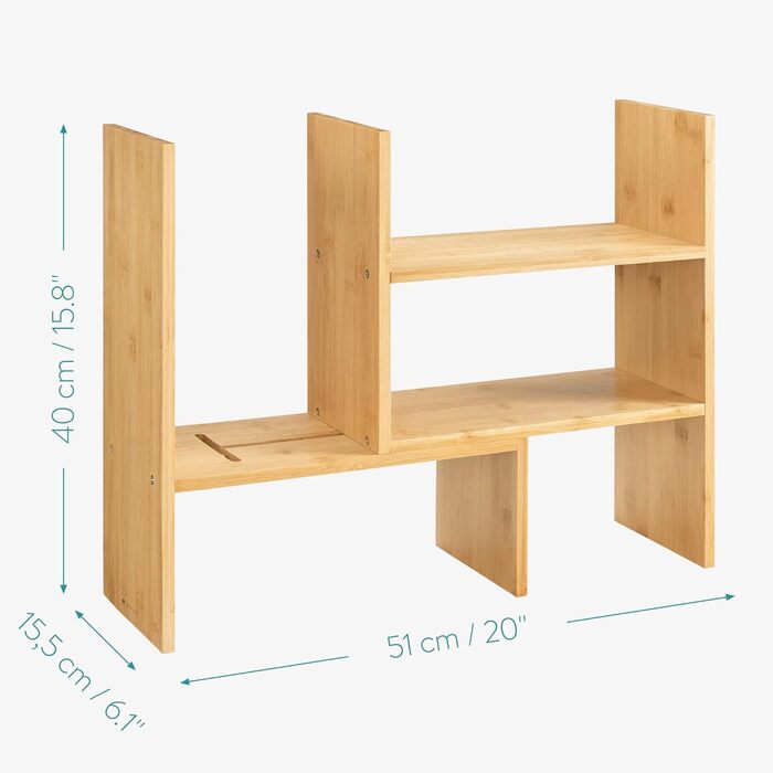 Navaris Acacia Desk Organizer 64x15.5x40 - Desk Shelf Organization System Adjustable - Corner Shelf for Kitchen Office Bathroom Shelf Attachment - Natural (Light Brown)