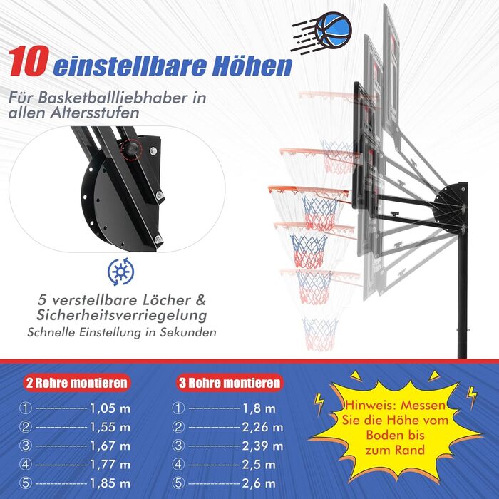 COSTWAY Adjustable Height Basketball Stand - Outdoor Basketball Hoop with Stand & Wheels, Weighted Base, Mobile Basketball System for Kids & Teens - Includes Ball & Pump