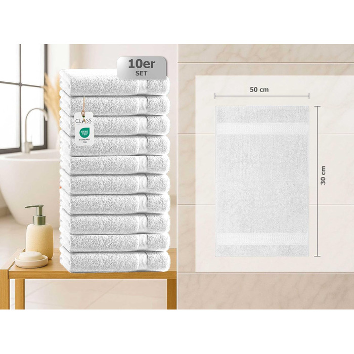 Набір м'яких махрових рушників Class Home Collection Ftee з 100% бавовни, білі, 30x50 см, 10 шт