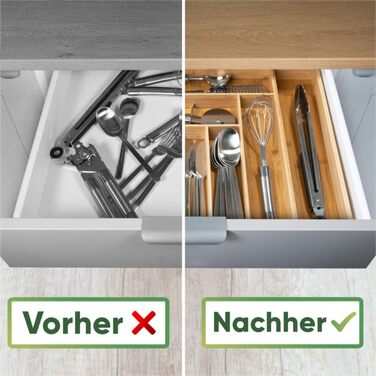 Loco Bird Cutlery Box for Drawers made of Bamboo – Extendable up to 9 Compartments - Useful Cutlery Insert for Kitchens - Drawer Insert for Kitchen Drawers - Cutlery Box made of Wood