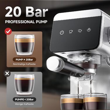 AMZCHEF Siebträgermaschine 20 Bar with LED Display Home 2-in-1 Espresso Machine with 1.2L Detachable Tank for Home Gifts, Compact Stainless Steel Latte Machine, 1350W