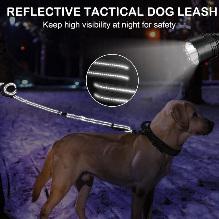 Міцна тактична повідок для собак Chioratree для середніх та великих собак, амортизуюча повідок-банджі з 2 м'якими ручками, страхувальний ремінь для авто, світловідбиваюча повідок для собак, Рожевий (1.2м-1.8м, Чорний)