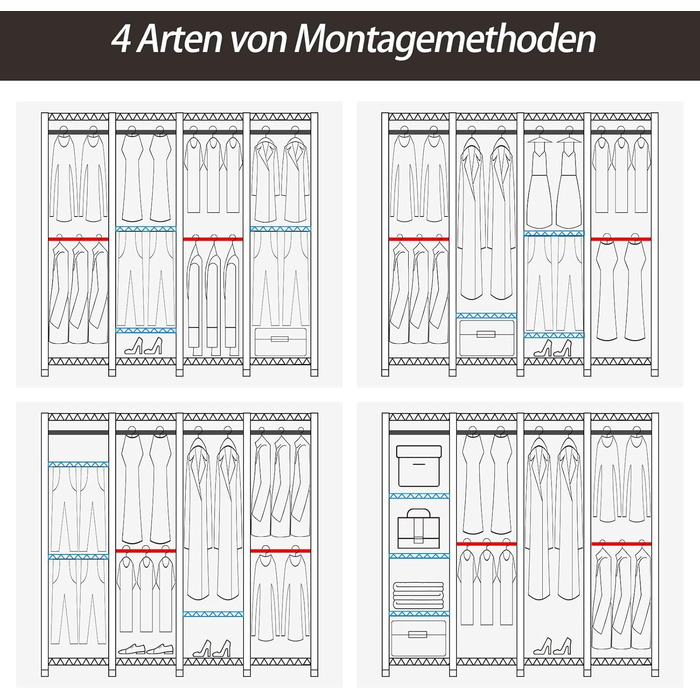 Відкритий шафа-система AQRA з регульованими полицями та штангами для одягу, чорний (193.5 x 43.5 x 195 см)