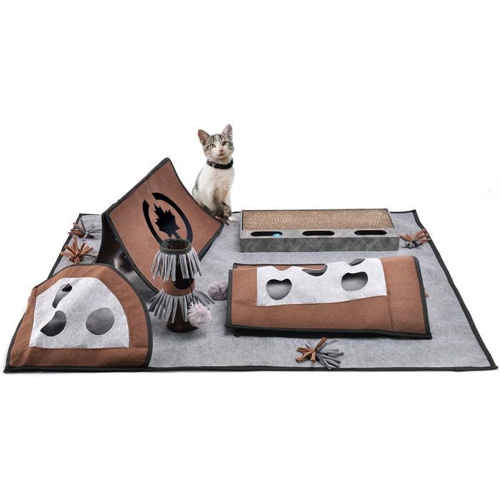 CanadianCat Company | Coleen Cat Activity Mat, Intelligence Toy for Cats, Interactive Play for Cats Activity Mat, Play Mat, gray/brown, 110 x 90 cm