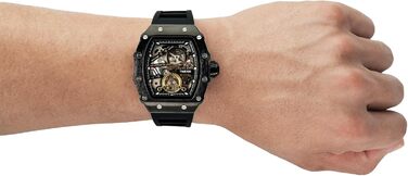 TIME100 Автоматичний годинник для чоловіків: водонепроникний, з підсвічуванням, серія Pilot, Angel Wing, бізнес-стиль, механічний годинник з шкіряним/силіконовим ремінцем, скелетний дизайн (чорний)