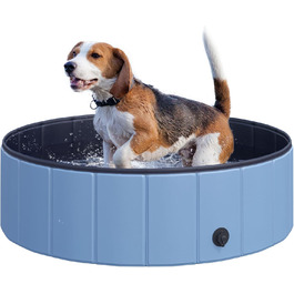 PawHut Dog Bathtub Dog Pool Bathtub Swimming Pool Water Pool for Dogs 120 x 30 cm (Sky Blue + Dark Blue, 100L x 100W x 30H cm)