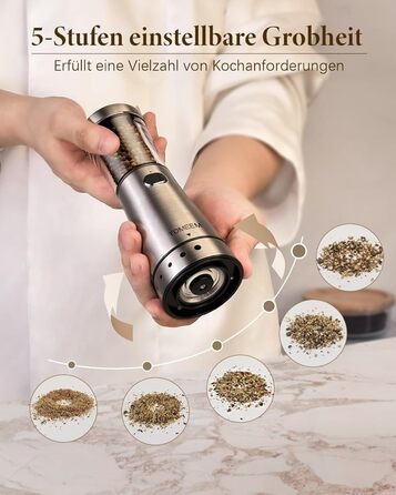 Salt and Pepper Grinder Electric 2-Piece Set with USB Rechargeable, Improved 4.5oz Large Capacity Spice Grinder Electric, Adjustable Coarseness with LED Light, Ideal for the Kitchen