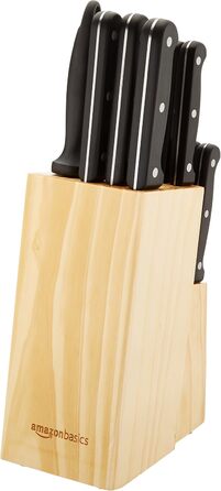 Amazon Basics Premium Knife Block Set - 9 Piece Black Kitchen Knife Set