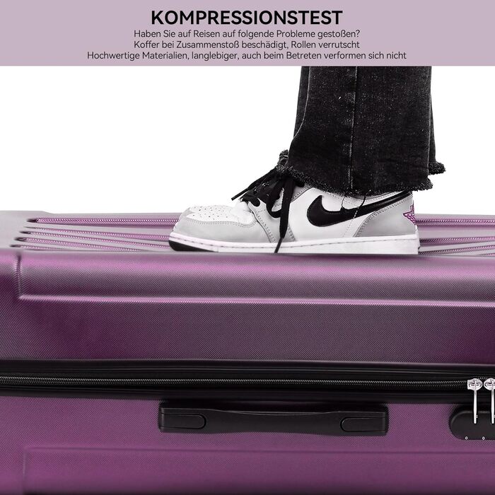 Чохол-валіза Beibye з кодовим замком, 4 колеса (чорний, фіолетовий, 66 см)
