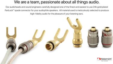 Позолочений Y-подібний роз'єм Nakamichi FanLock Excel-Serie для акустичних кабелів 10-18 AWG, 4мм, для Hi-Fi стерео та домашнього кінотеатру, 4 шт (2 пари)