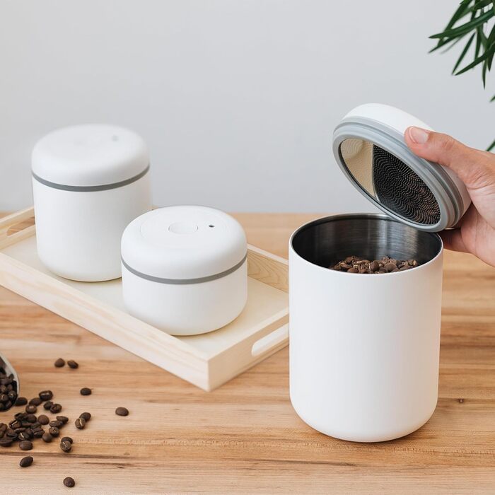 Atmos Vacuum Containers for Coffee and Food, 1.2 Liter, Matte White, Large (1.2 L)