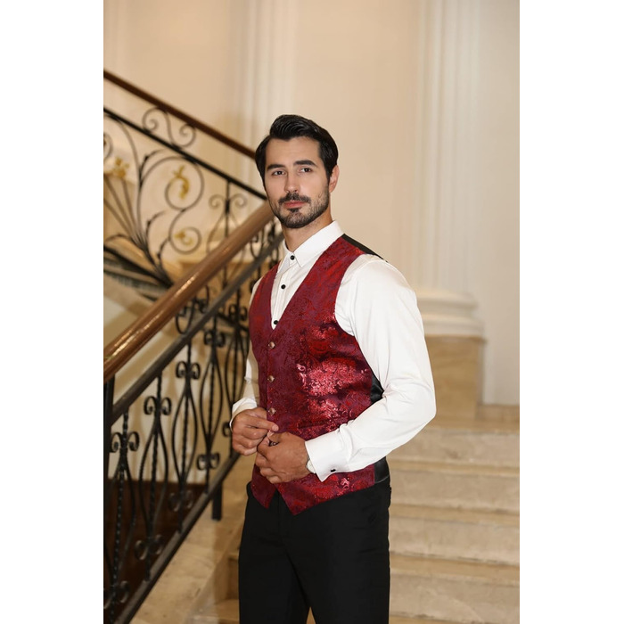 Жаккардова жилетка для чоловіків Allthemen: елегантна ансамблева жилетка для весілля та свят, червона (L)