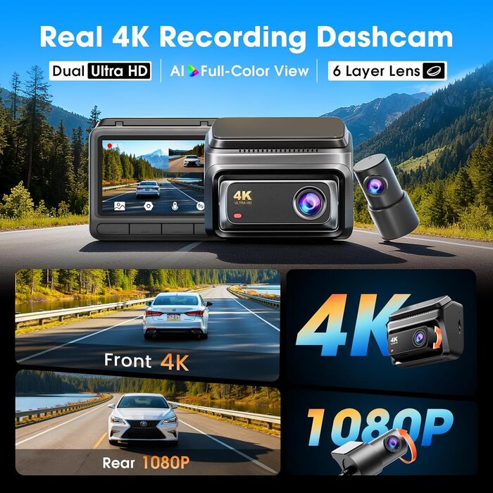 Відеореєстратор DDPAI Z60 4K+1080P, 64GB SD + 32GB eMMC, GPS, 4G LTE, WiFi 6, Нічна зйомка, Паркування 24/7
