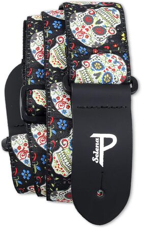 Гітарний ремінь Perri's Leathers з нейлону з жаккардовим малюнком троянд та черепів (бежевий, регульований) - для акустичної, бас та електрогітари, з Канади