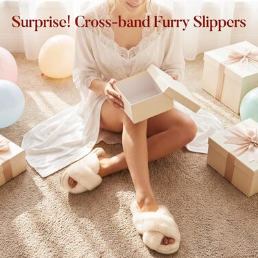 Тапочки халатні жіночі Ankis Plüsch з перехресними ремінцями, теплі зимові, з піною пам'яті та відкритими пальцями. М'які та пухнасті тапочки для дому та вулиці (білий, чорний, сірий, рожевий, верблюжий) 38/39 EU