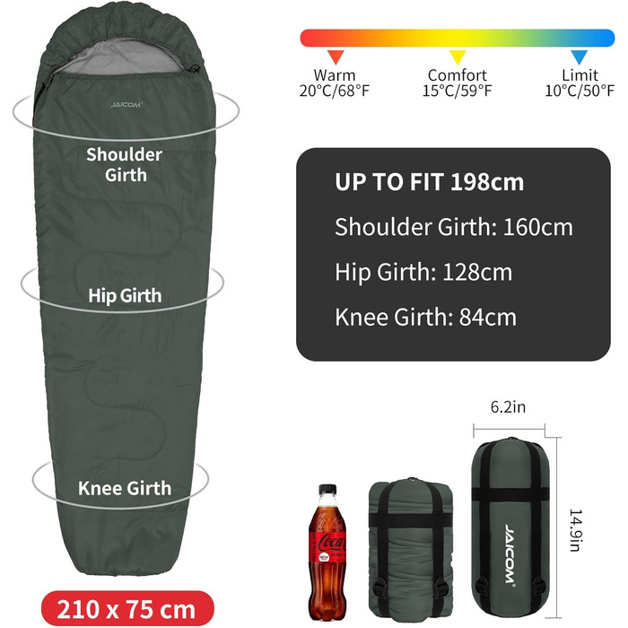 Спальний мішок 3-4 сезони Ultraleicht Mumienschлафзак [800г/1600г] для дорослих - Outdoor, кемпінг, трекінг, індор (зелений)
