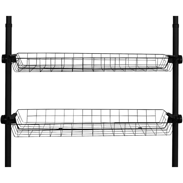 WENKO Telescopic Wardrobe System Hercules Basic (Black, Bundle with Hercules Basket, 2-Piece Set)