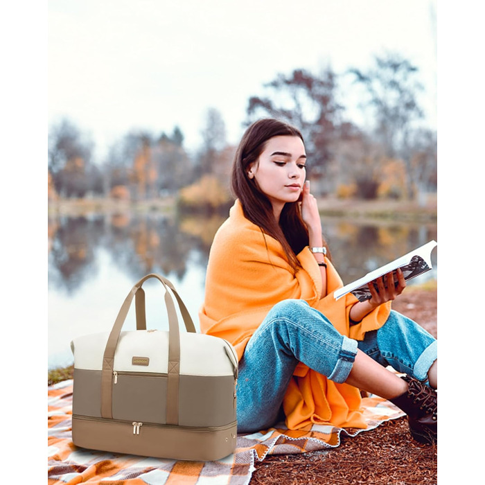 Сумка-мішок LOVEVOOK для жінок, 60L: дорожня, спортивна, для подорожей, з відділенням для взуття (55x42x25cm)